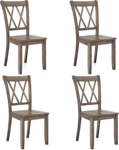 Giantex Set of 4 Dining Chairs, Rubber Wood Dining Room Side Chair w/Ergonomic Seat, Armless Chair for Home Kitchen, Dining Room, Brown