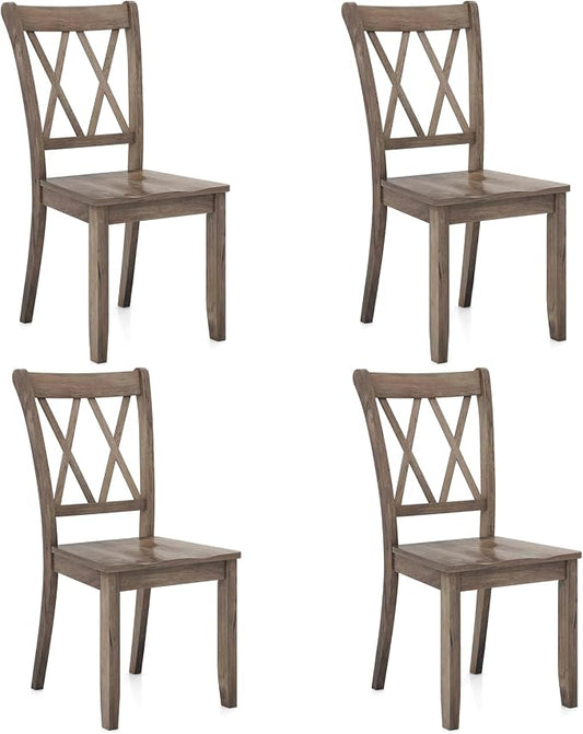Giantex Set of 4 Dining Chairs, Rubber Wood Dining Room Side Chair w/Ergonomic Seat, Armless Chair for Home Kitchen, Dining Room, Brown
