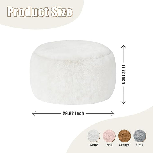 Gericco Round Pouf Ottoman Foot Rest, 29 X 18Inch Floor Poufs Footstool, A Round Modern Foam Filled Foot Stool for Living Room, Home, Nursery, Dorm (White, 29Inch)
