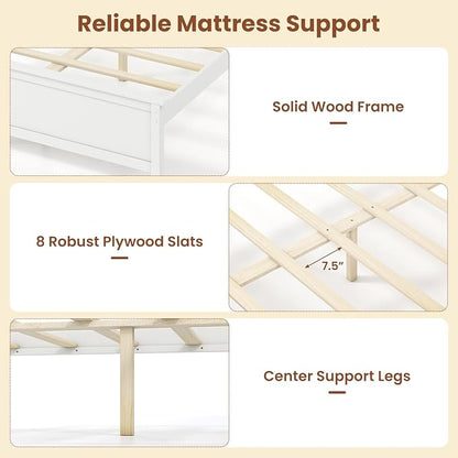Giantex Full Size Wooden Bed Frame with Headboard, Wood Slat Support | Farmhouse Platform Bed with Heavy Duty Mattress Foundation, Under-Bed Storage, No Box Spring Needed, Easy Assembly (White)