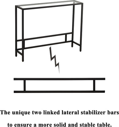 MAJARO Small Modern Console Table for Entryway, Tempered Glass with Metal Frame Sofa Table for Living Room, Hallway, Office (Single-Layer, Black)