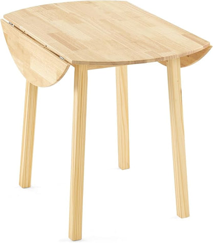 VINGLI 35" Solid Wood Folding Dining Table, Drop Leaf Kichen Dining Room Desk for Small Spaces, Small Kitchen, Expandable Folding Round Table for Home, Apartment,Office, Light Oak