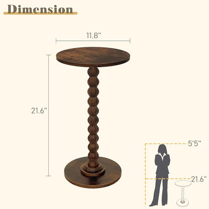 Fultyle Round Side Table, Small Drink Table for Small Spaces, Modern Accent Nightstand with Solid Wood Leg for Living Room, Bedroom, Corners, and Office (Rustic Brown)