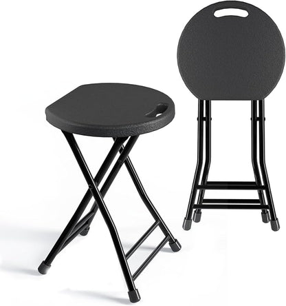 Folding Stool with Handle, Pack of 2 Folding Bar Stool with Non-Slip Feet, 18 Inch Foldable Stool for Camping, Indoor and Outdoor Stools, Black