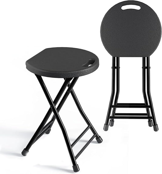 Folding Stool with Handle, Pack of 2 Folding Bar Stool with Non-Slip Feet, 18 Inch Foldable Stool for Camping, Indoor and Outdoor Stools, Black