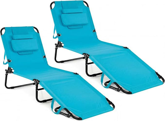 GYMAX Beach Lounge Chair, Sunbathing Chair Patio Lounge Chair Folding Adjustable Recliner with Hole for Face