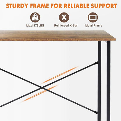 Sweetcrispy 32 Inch Small Computer Desk, Home Office Desk, Small Study Workstation for Bedroom, Study Table with X-Shaped, Modern Simple Gaming Table, Rustic Brown