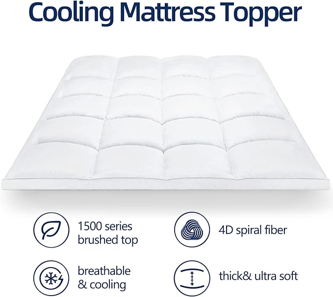 Mattress Topper Twin for Back Pain, Extra Thick Mattress Pad Cover, Plush Pillow Top, Deep Elastic Pocket, White,39"X75"+20"