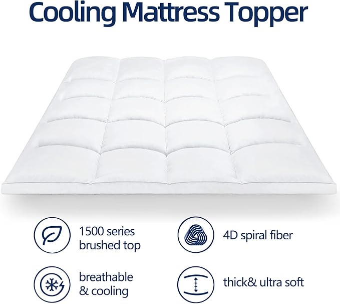 Mattress Topper King for Back Pain, Extra Thick Mattress Pad Cover, Plush Pillow Top, Deep Elastic Pocket, White