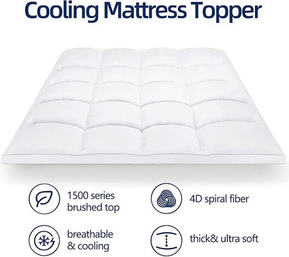 Mattress Topper Full XL for Back Pain, Extra Thick Mattress Pad Cover, Plush Pillow Top, Deep Elastic Pocket, White, 54"X80"+20"