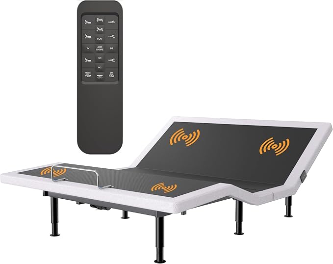 Full Adjustable Bed Frame with Massage Adjustable Bed Base with Wireless Remote USB Ports Underbed Light Zero Gravity Height Adjustable Legs