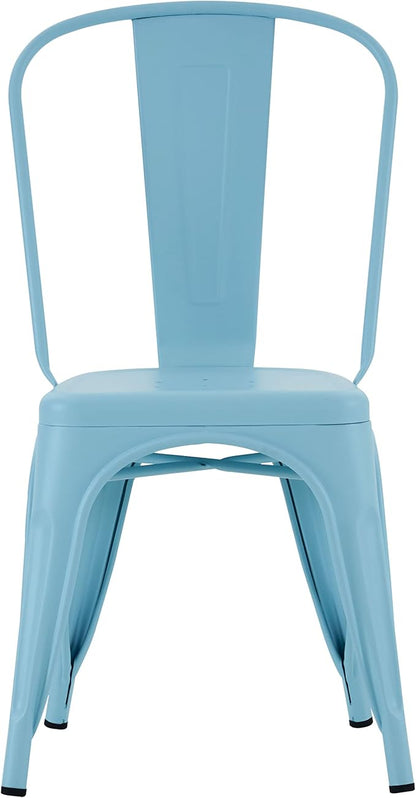 Nazhura Metal Dining Chair Farmhouse Tolix Style for Kitchen Dining Room Café Restaurant Bistro Patio, 18 Inch, Stackable, Waterproof Indoor/Outdoor (Sets of 4) (Blue)
