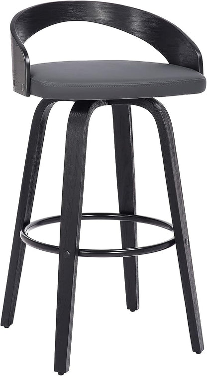 Armen Living Sonia 26" Counter Height Swivel Gray Faux Leather and Black Wood Bar Stool