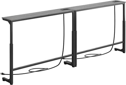 Kitstorack Narrow Sofa Table with Charging Station, 78.8" Behind Couch Table, Adjustable 24.4"-32.7" Height, Modular 2-piece Design for sectionals, entryways, Apartments, and Narrow Living Spaces