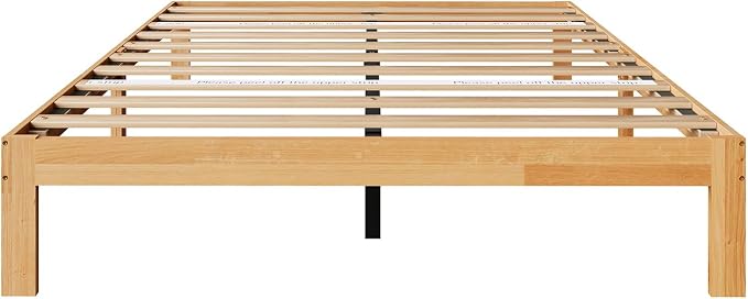 Novilla 12 Inch Full Size Bed Frame, Wooden Platform Bed Frame Full Size, Full Bed Frame Without Headboard, Sturdy Wood Slat Support, No Box Spring Needed, Easy Assembly, Natural Grain Wood