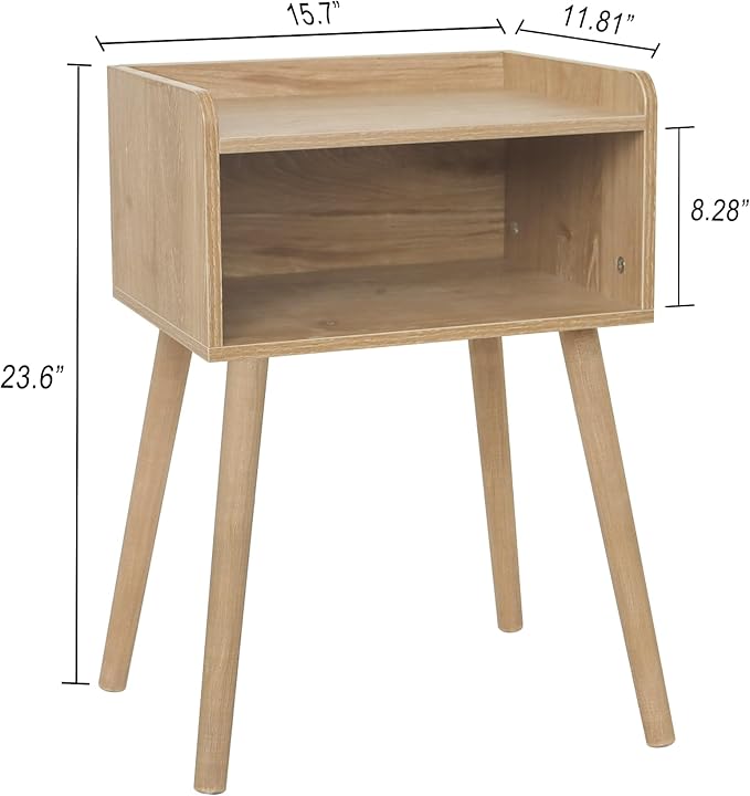 MaxSmeo End Tables Set of 2, Mid Century Modern Side Table Bedroom with Storage, Small Nightstands Set of 2 with Solid Wood Legs for Living Room, Office Small Spaces (Rustic Walnut)