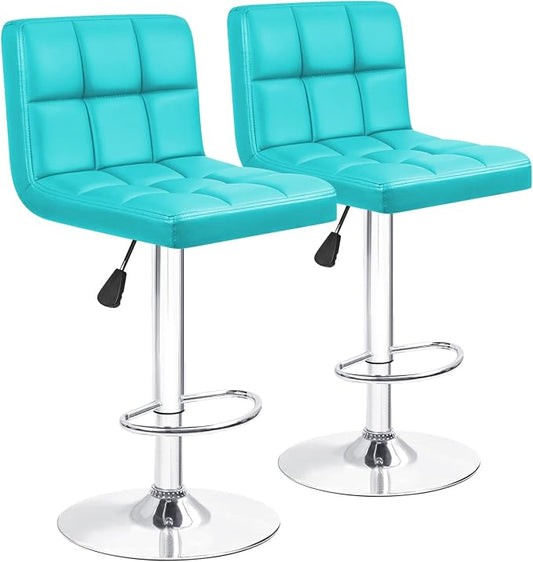 Furniwell Bar Stools Modern Pu Leather Swivel Adjustable Barstools Armless Counter Height Swivel Bar Stool Synthetic Leather Height Square Barstool with Set of 2 (Light Blue)