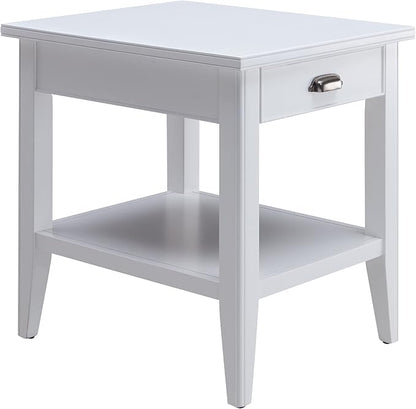 Leick Home Laurent 20 in. Solid Wood End Table with Shelf and Drawer, White, 10507-WT