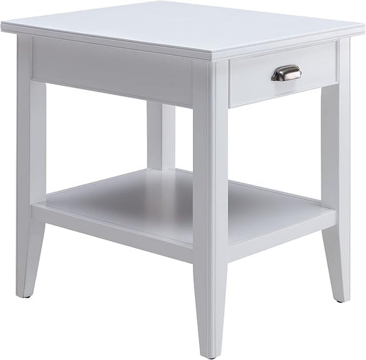 Leick Home Laurent 20 in. Solid Wood End Table with Shelf and Drawer, White, 10507-WT