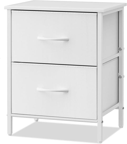 Stero Nightstand, Kids Dresser with 2 Drawers, Steel Frame Bedside Furniture, Wood Top Fabric Night Stand, Colorful End Table for Home, Bedroom, Office White