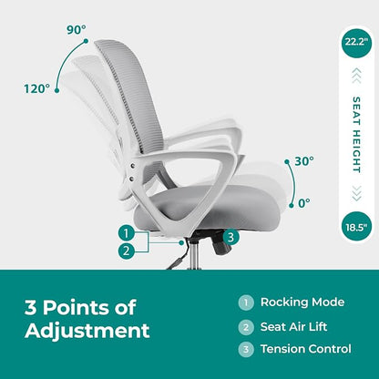 OLIXIS Home Office Chair, Mid Back Computer Ergonomic Mesh Desk with Large Seat, Executive Height Adjustable Swivel Task with Lumbar Support and Armrest, for Adults, Grey