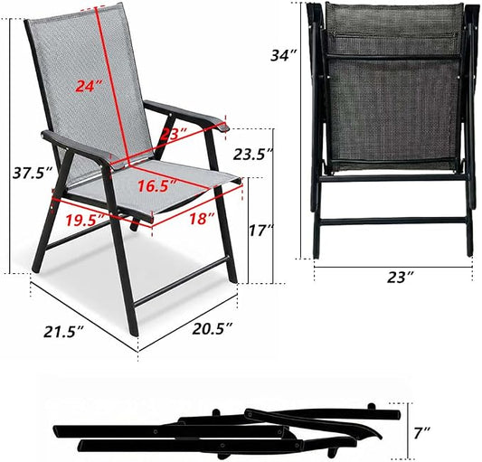 5-Piece Outdoor Dining Set for 4, E-Coated Rust-Resistant Metal Patio Table with 1.57" Umbrella Hole and 4 Folding High Back Mesh Chairs, All-Weather Furniture for Garden, Backyard, Deck (Grey)