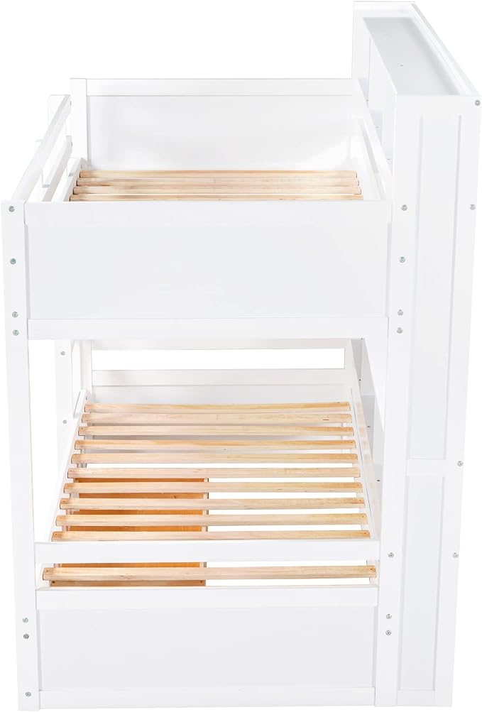 RUNNA Twin Bunk Bed with Storage Drawer, Shelves,Ladder, White | Twin bunk bed with storage drawer, shelves, ladder, guardrails, solid wood, no box spring needed, white, kids teens