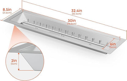 Stanbroil 30" x 6" Linear Drop-in Fire Pit Pan with Upgrade Jet Burner, Natural Gas or Propane Fire Pit for Outside, 54K BTU Max, Higher Flame