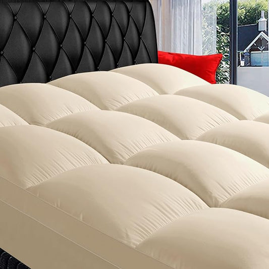 COONP Queen Mattress Topper, Extra Thick Pillowtop, Cooling Plush Mattress Pad Cover Bed Topper Protector with 8-21 Inch Deep Pocket (Beige, Queen)