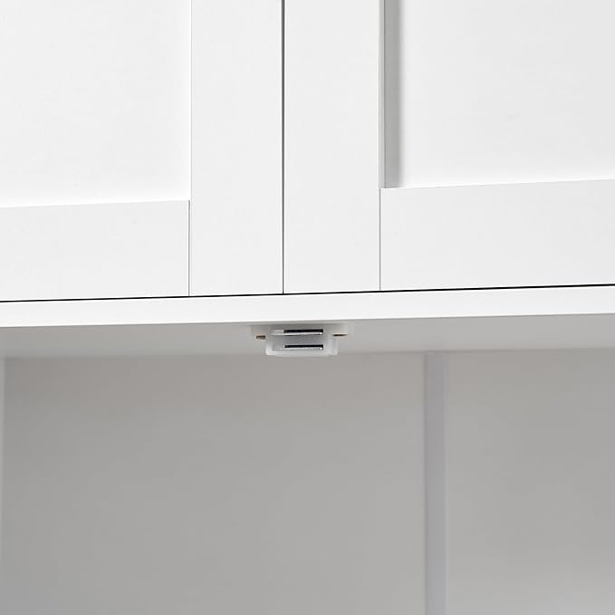TEENFON Bathroom Floor Storage Cabinet, Freestanding Bathroom Storage Unit with 2 Adjustable Shelves & 4 Doors, White