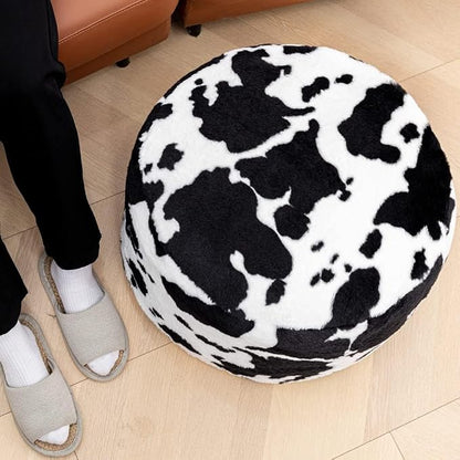 Round Pouf Ottoman 20 x 20 x 14 Inches Boho Poof Home Decor Floor Pouffe Ottoman Foot Rest for Couch Sofa Bean Bag Chairs Living Room Bedroom (Black White Cow Print)