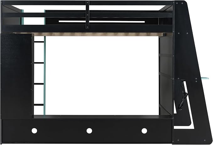 Merax Full Size Loft Bed with Desk, Multi-Storage Shelves and RGB Light | Space-Saving Wooden Gaming Bed Frame with Charging Station and Guardrail