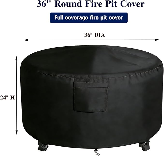 Chinchilla Heavy Duty 36 Inch Round Fire Pit Cover - 100% Waterproof & Weatherproof 600D Oxford Fabric, Durable All-Season Protection for 33/34/35/36 Inch Propane Fire Pits and Tables