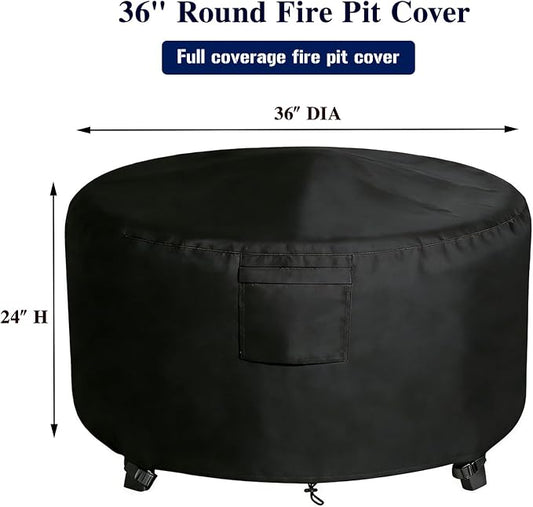 Chinchilla Heavy Duty 36 Inch Round Fire Pit Cover - 100% Waterproof & Weatherproof 600D Oxford Fabric, Durable All-Season Protection for 33/34/35/36 Inch Propane Fire Pits and Tables