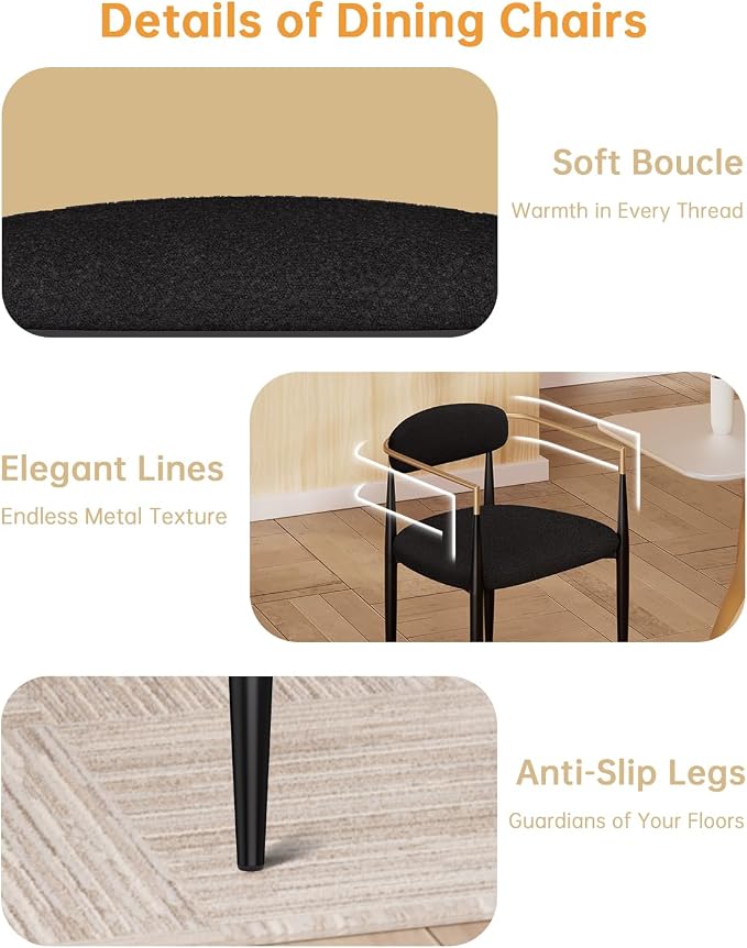 Morden Fort Modern Dining Table and Chairs Set for 4, 70" Black Dining Table with White Faux Marble Top and 4 Upholstered Chairs for Kitchen, Restaurant and Conference