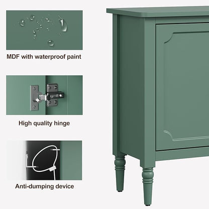 FansaFurn 3-Door Storage Cabinet Set of 2 with Adjustable Shelves, Accent Sideboard Cabinet with Turned Legs, Wood Pantry Cabinet, Buffet Cabinet for Entryway, Living Room, Dining Room, Green