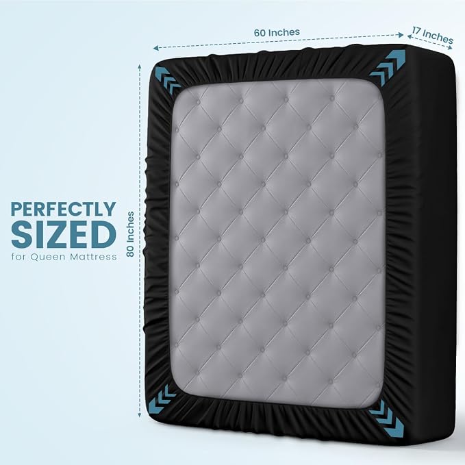 Queen Size Mattress Protector Waterproof, Premium 200 GSM Terry Mattress Cover, Soft & Breathable Bed Cover, Fitted Sheet Style Stretchable Deep Pockets 17" by Utopia Bedding (Black)