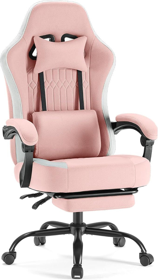DUMOS Gaming Chair with Linkage Armrests, Video Game Chairs with Pocket Spring Cushion, Ergonomic Computer Silla Gamer Office Desk Chair with Footrest for Adults & Students, Pink