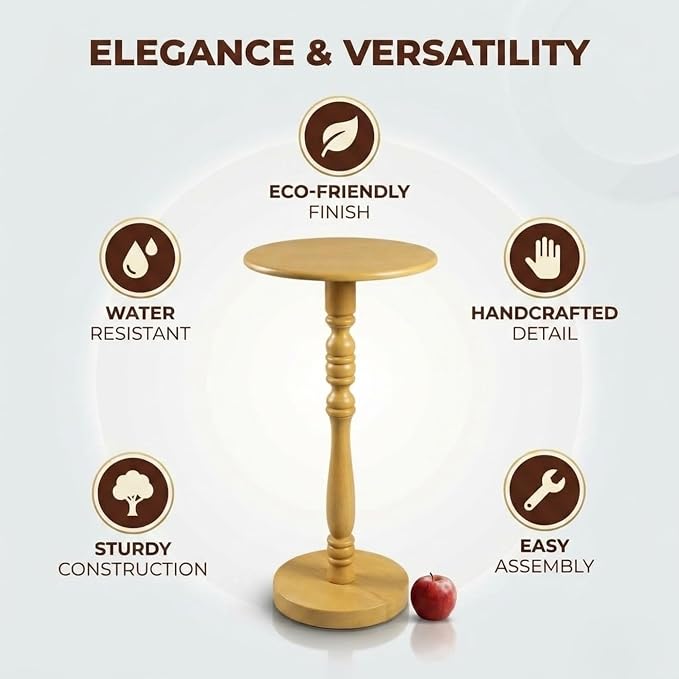 Relso Stambha Solid Wood Drink Table - 24" Tall Round Accent Side Table, Handcrafted Natural Finish, Mango Wood, Perfect for Living Room, Bedroom or Indoor Plant Stand, 12" Compact Top