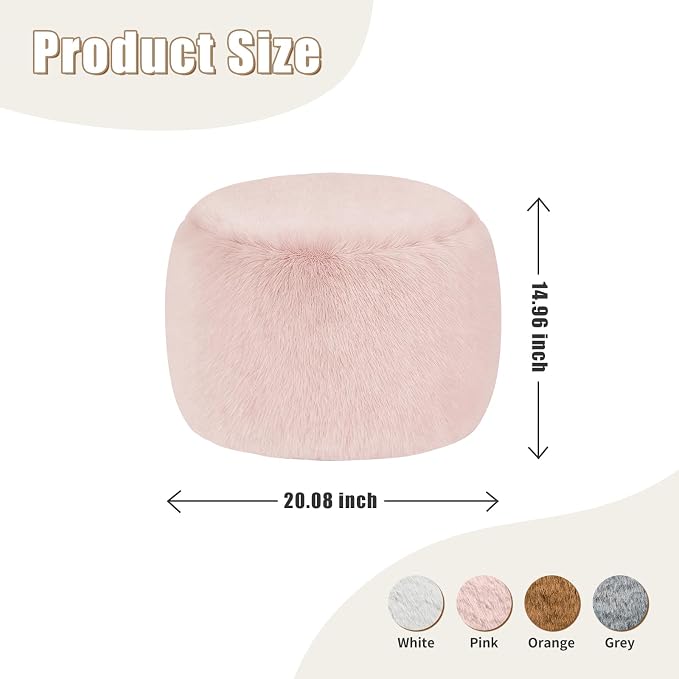 Gericco Round Stuffed Pouf Ottoman for Foot Rest, A Round Modern Foam Filled Poufs, Floor Chair for Living Room, Nursery, Dorm, A Soft Modern Foot Stool Perfect to Rest Your Feet (Pink, 20Inch)