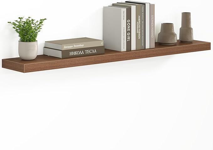 Fun Memories 48 Inch Floating Shelves - Fireplace Mantel Shelf - Deep Wall Mounted Wood Storage Shelf for Bedroom, Kitchen, Farmhouse - 1 Pack, Walnut