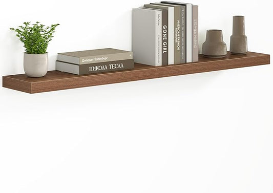 Fun Memories 48 Inch Floating Shelves - Fireplace Mantel Shelf - Deep Wall Mounted Wood Storage Shelf for Bedroom, Kitchen, Farmhouse - 1 Pack, Walnut