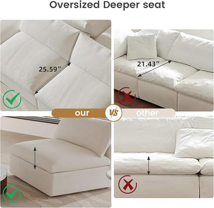 Cloud Modular Sectional Sofa with Storage Ottoman,160.6" Down Filled Comfort L Shaped Sofa Couch for Living Room,Minimalist Wide Deep Seat Convertible Couches,4 Seater and 1ottoman,White