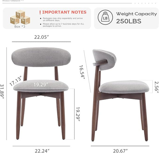 COLAMY Wooden Dining Chairs Set of 6, Modern Fabric Upholstered Dining Room Chair, Farmhouse Kitchen Chair with Foot Pegs, Light Grey