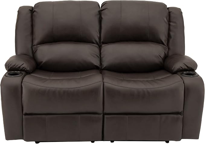 RecPro Charles 58" Powered Double RV Wall Hugger Recliner Sofa RV Loveseat with Upgraded 2023 Fabric (Chestnut)
