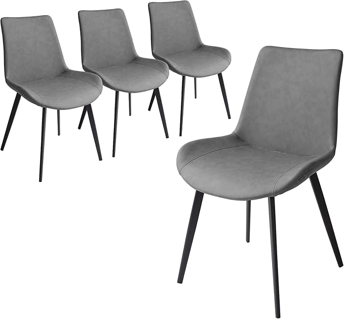 HIPIHOM Dining Chairs Set of 4, Modern Kitchen & Dining Room Chairs, Upholstered Faux Leather Cushion Seat and Sturdy Metal Legs (4 Grey Chairs)