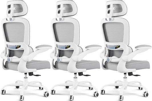 TRALT Office Chair Ergonomic Desk Chair, 330 LBS Home Mesh Office Desk Chairs with Wheels, Comfortable Gaming Chairs White Pack of 3