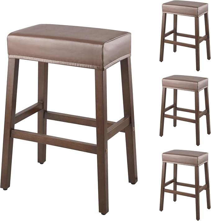 YISUN Stool Covers Rectangle - 4 Pack Stretch Waterproof Saddle Seat Cover Counter Bar Stools Bar Chairs Covers Kitchen Island Chairs Cushion Protector (4, Pu Leather-Chocolate)