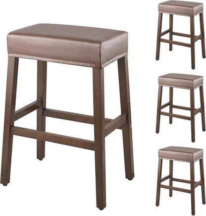 YISUN Stool Covers Rectangle - 4 Pack Stretch Waterproof Saddle Seat Cover Counter Bar Stools Bar Chairs Covers Kitchen Island Chairs Cushion Protector (4, Pu Leather-Chocolate)