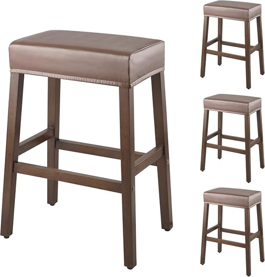 YISUN Stool Covers Rectangle - 4 Pack Stretch Waterproof Saddle Seat Cover Counter Bar Stools Bar Chairs Covers Kitchen Island Chairs Cushion Protector (4, Pu Leather-Chocolate)